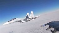 A Russian Su-30SM jet fighter flies during joint military exercises with Belarusian Air Forces in Belarusian air space, in this still image taken from a handout video released February 14, 2022. (Reuters file photo)