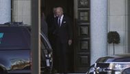 US President Joe Biden departs after attending a viewing during a memorial service at St. Elizabeth's Catholic Church in Wilmington, Delaware, US, on January 16, 2023. REUTERS/Joshua Robert