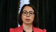 In this file photo taken on September 02, 2020, Nadia Akacha, senior advisor to the Tunisian President in charge of Legal Affairs, attends the new government swearing-in ceremony at Carthage Palace on the eastern outskirts of the capital Tunis, following a confidence vote by parliament.  (Photo by FETHI BELAID / AFP)
 