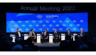 Deputy Prime Minister and Minister of Foreign Affairs H E Sheikh Mohammed bin Abdulrahman Al Thani speaks at a session during the World Economic Forum annual meeting in Davos yesterday.