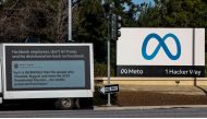 In this file photo taken on January 17, 2023, a mobile billboard, deployed by Accountable Tech, is seen outside the Meta Headquarter in Menlo Park, California. (Photo by Kimberly White / Getty Images NA / AFP)