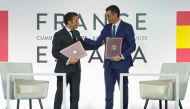 Spain's Prime Minister Pedro Sanchez and French President Emmanuel Macron attend a signing ceremony at Spain-France summit at Montjuic in Barcelona, Spain, on January 19, 2023. REUTERS/Bruna Casas 