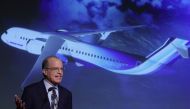 Chief Technology Officer and vice president and general manager of Boeing Research & Technology (BR&T) Todd Citron speaks during a news conference to discuss the agency's Sustainable Flight Demonstrator project 