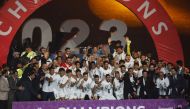 Iraq players celebrate with the trophy after winning the Arabian Gulf Cup25 final match against Oman at the Basra International Stadium, Basra, Iraq on January 19, 2023.  REUTERS/Thaier Al-Sudani