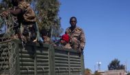File photo: Ethiopian soldiers ride on a truck near the town of Adigrat, Tigray region, Ethiopia, March 18, 2021. (REUTERS/Baz Ratner)