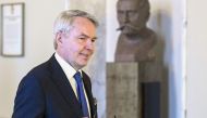 Finland's Foreign Minister Pekka Haavisto arrives to hold a news conference at the Parliament Building in Helsinki, Finland on January 24, 2023. (Photo by Vesa Moilanen / Lehtikuva / AFP)