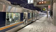A train is stranded at Nishioji station in Kyoto, Japan in this photo provided by Kyodo on January 25, 2023. Mandatory credit Kyodo/via REUTERS 