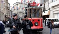 Turkish riot police patrol outside the Swedish consulate In Istanbul, Turkey on January 24, 2023. REUTERS/Murad Sezer
