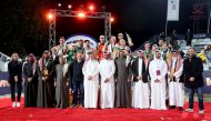 Qatar Olympic Committee's First Vice-President Mohamed Yousef Al Mana and President of the Qatar and West Asia Volleyball Associations Ali bin Ghanem Al Kuwari with officials and the podium winners.
