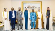 Speaker of the Shura Council H E Hassan bin Abdullah Al Ghanim with heads of parliaments and officials on the sidelines of Counter-Terrorism Coordination Meeting for Parliamentary Policy Dialogue.