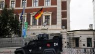 An armoured police vehicle is parked outside the German consulate which was closed due to security concerns in central Istanbul, Turkey on February 2, 2023. REUTERS/Dilara Senkaya
 