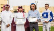 The feature winners at QREC's 13th Al Uqda Meeting were honoured by Al Uqda Complex Manager Abdulaziz Jassim Al Boenain. PICS: Juhaim/QREC

