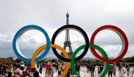 Olympic rings to celebrate the IOC official announcement that Paris won the 2024 Olympic bid are seen in front of the Eiffel Tower at the Trocadero square in Paris, France, September 16, 2017. (REUTERS/Benoit Tessier)