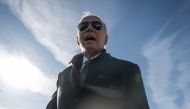 US President Joe Biden speaks to the press after arriving at Hagerstown Regional Airport in Hagerstown, Maryland, on February 4, 2023. (Photo by ANDREW CABALLERO-REYNOLDS / AFP)