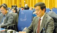 Acting Charge d’Affairs of Qatar's Permanent Mission to the United Nations and International Organizations in Vienna, Jamal bin Abdulrahman Al Jaber, delivering Qatar's statement at the 60th session of the Scientific and Technical Subcommittee of the United Nations Committee on the Peaceful Uses of Outer Space, in Vienna.