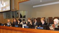 Qatar’s Permanent Representative to the United Nations, H E Ambassador Sheikha Alya Ahmed bin Saif Al Thani (third left) during the 61st session of the United Nations Commission for Social Development. 