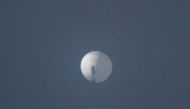 A balloon flies in the sky over Billings, Montana, US, February 1, 2023 in this picture obtained from social media. (Chase Doak/via Reuters)