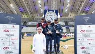 Longines Hathab Tour Organising Committee Vice-Chairman Omar Al Mannai poses with the podium winners of the Big Tour.