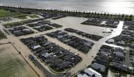 An aerial photo taken on February 15, 2023 shows flooding in the city of Napier, situated on the North Island's east coast. Photo by STRINGER / AFP