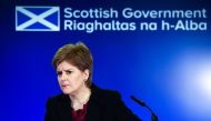 (FILES) In this file photo taken on January 23, 2023 Scotland's First Minister Nicola Sturgeon reacts as she addresses the media during a press conference at St Andrews House, Edinburgh, Scotland. - Scotland's First Minister Nicola Sturgeon is set to resign after more than eight years leading the devolved government in Edinburgh, the BBC and other UK media said on February 15, 2023.