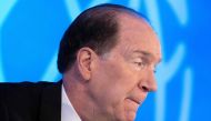In this file photo taken on October 13, 2022 World Bank Group President David Malpass holds a press briefing during the IMF and the World Bank Group annual meeting at the IMF headquarters in Washington, DC. (Photo by Brendan Smialowski / AFP)