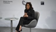 US Vice President Kamala Harris speaks at the Munich Security Conference (MSC) in Munich, southern Germany, on February 18, 2023. - The Munich Security Conference running from February 17 to 19, 2023 brings world leaders together ahead of the first anniversary of Russia's invasion of Ukraine as Kyiv steps up pleas for more weapons. (Photo by Thomas KIENZLE / AFP)