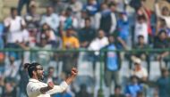 India's Ravindra Jadeja celebrates after taking the wicket of Australia's Alex Carey (not pictured) the during the third day of the second Test cricket match between India and Australia at the Arun Jaitley Stadium in New Delhi on February 19, 2023. (Photo by Money Sharma / AFP)