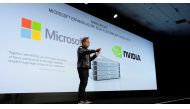 In this October 21, 2019 file photo, NVIDIA founder and CEO Jensen Huang announces NVIDIA's collaboration with Microsoft for intelligent edge computing at Mobile World Congress Los Angeles.