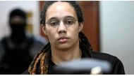 US WNBA basketball superstar Brittney Griner arrives to a hearing at the Khimki Court, outside Moscow on July 27, 2022. (Kirill Kudryavtsev / AFP / Getty Images)