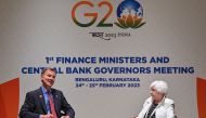 British Finance Minister, Jeremy Hunt (L) and Treasury Secretary of the United States of America, Janet Yellen take part in a bilateral conference on the sidelines of G20 Finance Ministers and Central Bank Governors meeting under India's G20 Presidency in Bengaluru on February 24, 2023. (Photo by Manjunath KIRAN / AFP)