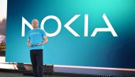 Nokia President and CEO Pekka Lundmark presents Nokia new logo at the Mobile World Congress (MWC), the telecom industry's biggest annual gathering, in Barcelona on February 26, 2023. (Photo by Josep LAGO / AFP)