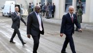 Abdoulaye Bathily (centre), UN Special Representative for Libya and Head of the United Nations Support Mission in Libya, arrives in Tripoli. (File/AFP)
