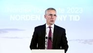 NATO Secretary General Jens Stoltenberg speaks during the annual meeting of SAMAK, the Co-operation Committee of the Nordic Social Democratic parties and trade unions, in Helsinki, Finland, on February 28, 2023. (Photo by Heikki Saukkomaa / Lehtikuva / AFP)