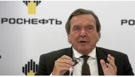 Gerhard Schröder speaking in St Petersburg on September 29, 2017. File photo / AFP

