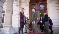 Picture released by the Ukrainian Presidential press service on March 4, 2023, shows Ukrainian President Volodymyr Zelensky (R) with European Parliament President Roberta Metsola (L) after a meeting in Lviv. (Photo by Handout / Ukrainian Presidential Press Service / AFP)
 