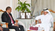 Qatar Chamber (QC) Chairman Sheikh Khalifa bin Jassim Al Thani meets Minister of Foreign Affairs of the Federal Democratic Republic of Ethiopia H E Mesganu Arga.