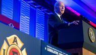 US President Joe Biden speaks during the 2023 International Association of Fire Fighters Legislative Conference in Washington, DC, on March 6, 2023. (Photo by SAUL LOEB / AFP)