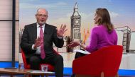 A handout picture released by the BBC, taken and received on March 12, 2023, shows former Director-General of the BBC, Mark Thompson appearing on the BBC's 