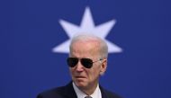 US President Joe Biden speaks at a press conference with British Prime Minister Rishi Sunak and Australian Prime Minister Anthony Albanese (out of frame) during the AUKUS summit on March 13, 2023, at Naval Base Point Loma in San Diego California. (Photo by Jim Watson / AFP)