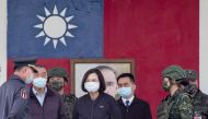 Taiwan's President Tsai Ing-wen (centre) visits a military base in Chiayi recently. File photo / AFP
