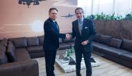 Russian state nuclear agency Rosatom general director Alexei Likhachev meets with Rafael Grossi, Director General of the International Atomic Energy Agency (IAEA), in Kaliningrad on April 5, 2023. (Photo by Handout / Russia's state nuclear agency Rosatom / AFP)