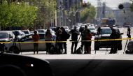 Members of the media work at the scene of an active shooter at the Old National Bank building on April 10, 2023 in Louisville, Kentucky. (Luke Sharrett/Getty Images/AFP)