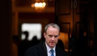 In this file photo taken on January 31, 2023 Britain's Justice Secretary and Deputy Prime Minister Dominic Raab leaves Number 10 Downing Street after the weekly cabinet meeting in London. Photo by Daniel LEAL / AFP
