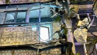 This handout picture posted on April 20, 2023 on the official Telegram account of Vyacheslav Gladkov, governor of the Belgorod region, shows damage after an explosion in the city. (Photo by Handout via AFP) 