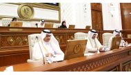 Speaker of the Shura Council H E Hassan bin Abdullah Al Ghanim (top centre); Minister of Public Health H E Dr. Hanan Muhammad Al Kuwari (top right); and other officials attending the Shura Council session yesterday. 
