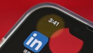 This file photo illustration taken on October 15, 2021 shows the LinkedIn China application on a mobile phone in Beijing. Photo by GREG BAKER / AFP