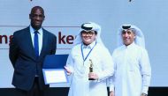 Undersecretary of the Ministry of Education and Higher Education Dr. Ibrahim bin Saleh Al Nuaimi and US Ambassador to Qatar H E Timmy T. Davis honouring a winner first student community outreach competition for English public speaking.