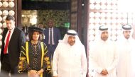 Sheikh Faisal bin Qassim Al Thani (third right), Katara General Manager Prof. Dr. Khaild bin Ibrahim Al Sulaiti (second right), Professor Kathryn Mitchell (second left), and other officials during the ARIU graduation ceremony.