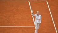 Czech born US former professional tennis player, Martina Navratilova waves to the public prior to the final of the Men's ATP Rome Open tennis tournament between Denmark's Holger Rune and Russia's Daniil Medvedev, on the central court of Foro Italico in Rome on May 21, 2023. (Photo by Filippo MONTEFORTE / AFP)
