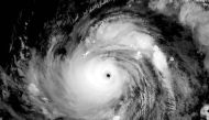 This satellite image obtained from the The National Oceanic and Atmospheric Administration shows Typhoo Mawar, as it approached Guam on May 23, 2023, at 12:30 UTC. (Photo by Jose ROMERO / NOAA/RAMMB / AFP)